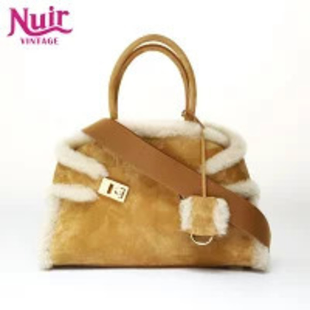 Salvatore Ferragamo Hug Sheepskin Suede Top Handle Handbag Beige